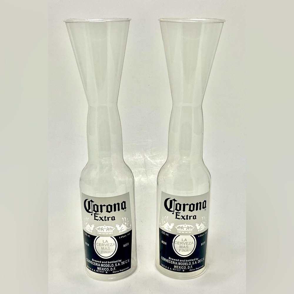 ✅ Unique Rare Find Set of 2 Corona Extra Plastic Beer Bottle Glasses 12 oz.